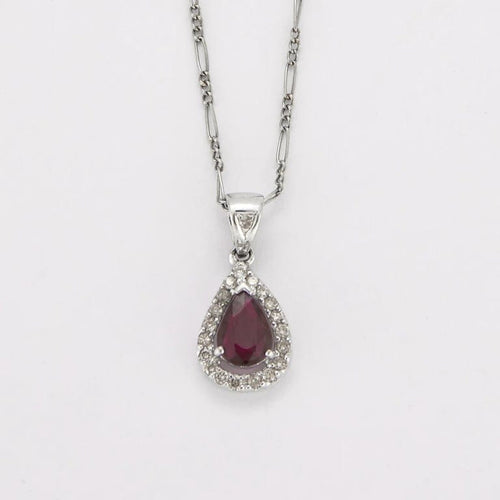 Collier Collier - Pendentif goutte rubis en or blanc et diamants 58 Facettes