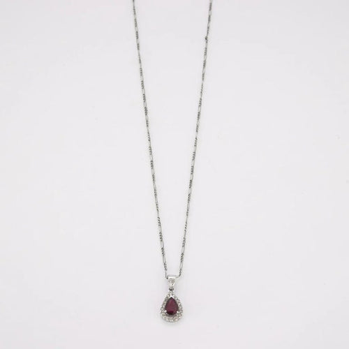 Collier Collier - Pendentif goutte rubis en or blanc et diamants 58 Facettes