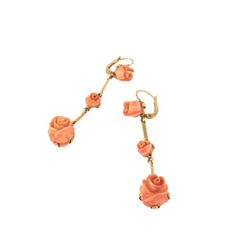 Boucles d'oreilles Boucles d’oreilles pendantes roses en corail en or jaune 18k 58 Facettes