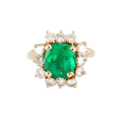Bague 57 Bague - Émeraude de Colombie et diamants en or jaune 18K 58 Facettes