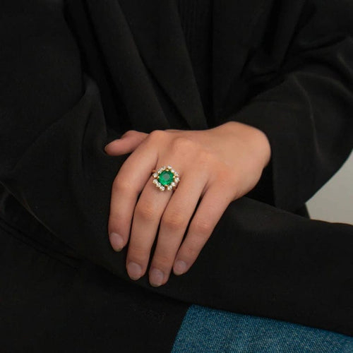 Bague 57 Bague - Émeraude de Colombie et diamants en or jaune 18K 58 Facettes