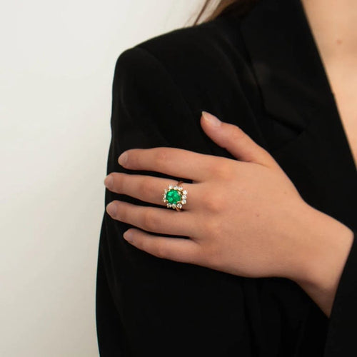 Bague 57 Bague - Émeraude de Colombie et diamants en or jaune 18K 58 Facettes
