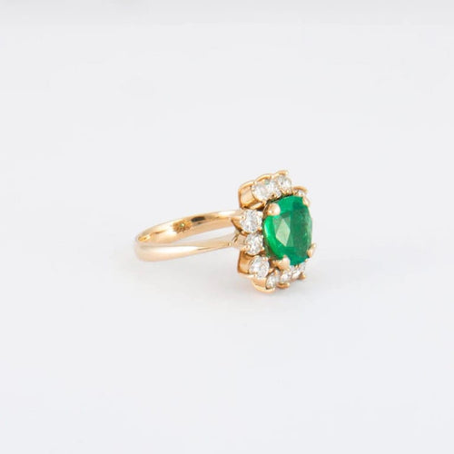 Bague 57 Bague - Émeraude de Colombie et diamants en or jaune 18K 58 Facettes