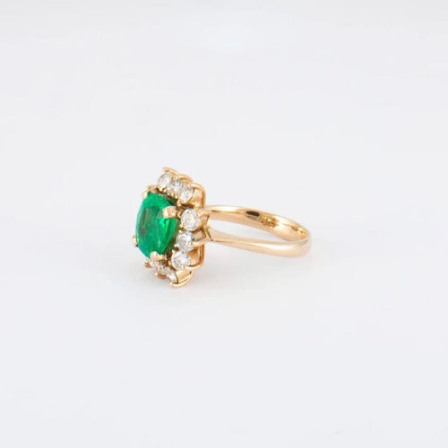 Bague 57 Bague - Émeraude de Colombie et diamants en or jaune 18K 58 Facettes
