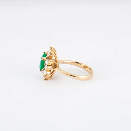 Bague 57 Bague - Émeraude de Colombie et diamants en or jaune 18K 58 Facettes