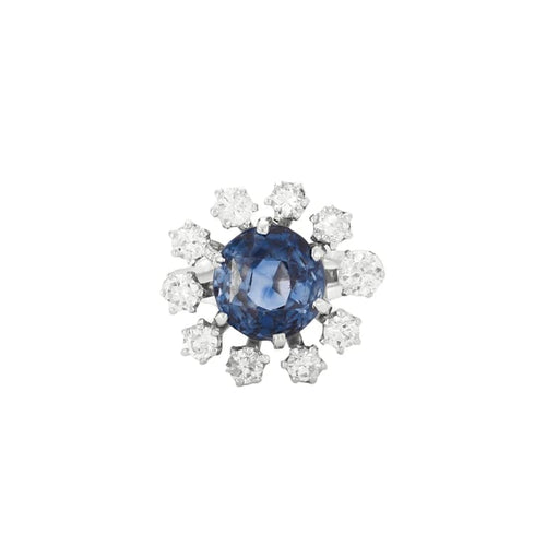 Bague 52 Bague marguerite en or gris avec saphir et diamants 58 Facettes