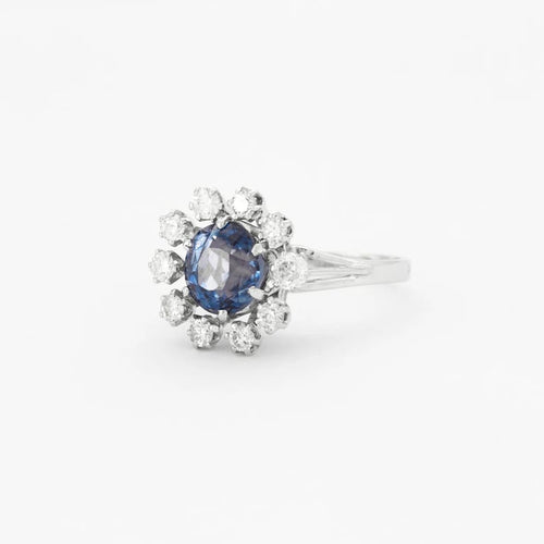 Bague 52 Bague marguerite en or gris avec saphir et diamants 58 Facettes