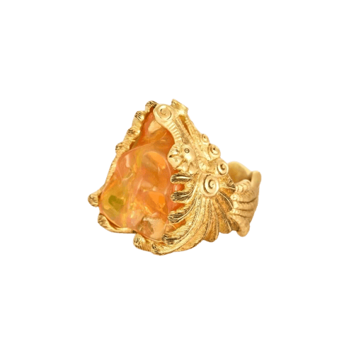 Bague 55 Bague dragon en or jaune 18 carats sertie d’opale de feu 58 Facettes