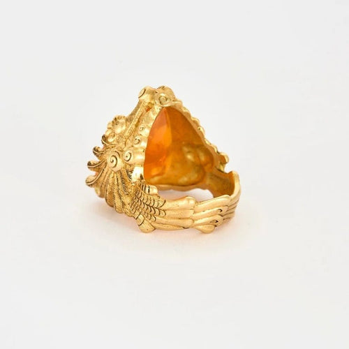 Bague 55 Bague dragon en or jaune 18 carats sertie d’opale de feu 58 Facettes