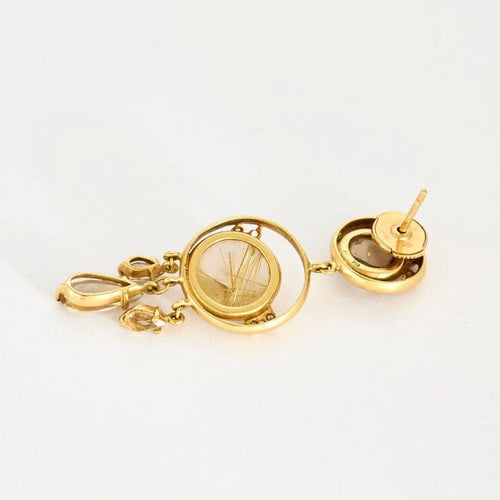 Boucles d'oreilles Boucles d’oreilles pendantes - Or jaune 18 carats, quartz cheveux de Vénus 58 Facettes