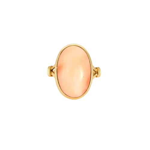 Bague 53 Bague cabochon corail peau d’ange en or jaune 18 carats 58 Facettes