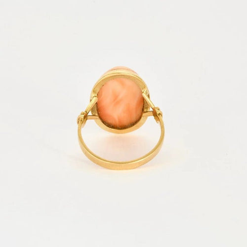 Bague 53 Bague cabochon corail peau d’ange en or jaune 18 carats 58 Facettes