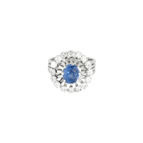 Bague 50 Bague marguerite ronde en platine avec saphir et diamants 58 Facettes