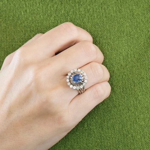 Bague 50 Bague marguerite ronde en platine avec saphir et diamants 58 Facettes