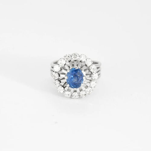 Bague 50 Bague marguerite ronde en platine avec saphir et diamants 58 Facettes