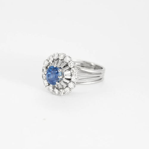 Bague 50 Bague marguerite ronde en platine avec saphir et diamants 58 Facettes