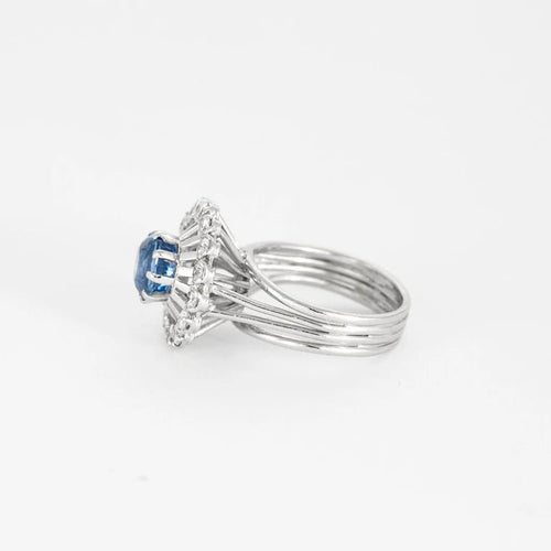 Bague 50 Bague marguerite ronde en platine avec saphir et diamants 58 Facettes
