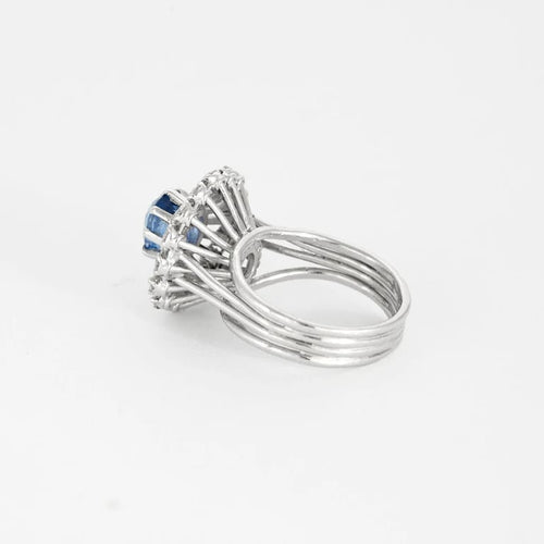 Bague 50 Bague marguerite ronde en platine avec saphir et diamants 58 Facettes