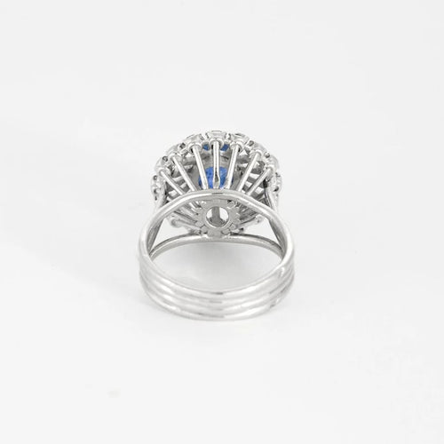 Bague 50 Bague marguerite ronde en platine avec saphir et diamants 58 Facettes