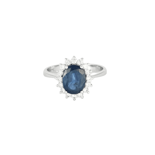 Bague 55 Bague marguerite en or gris 18 carats saphir et diamants 58 Facettes