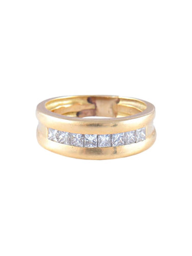 Bague 53 Demi-alliance - Bague en or jaune 18K et diamants 58 Facettes