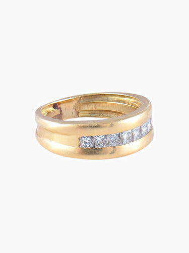Bague 53 Demi-alliance - Bague en or jaune 18K et diamants 58 Facettes