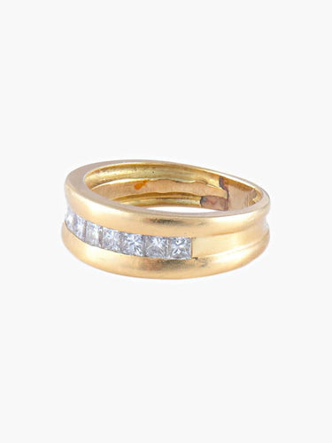 Bague 53 Demi-alliance - Bague en or jaune 18K et diamants 58 Facettes