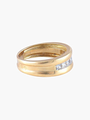 Bague 53 Demi-alliance - Bague en or jaune 18K et diamants 58 Facettes
