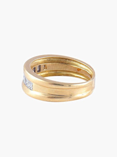 Bague 53 Demi-alliance - Bague en or jaune 18K et diamants 58 Facettes