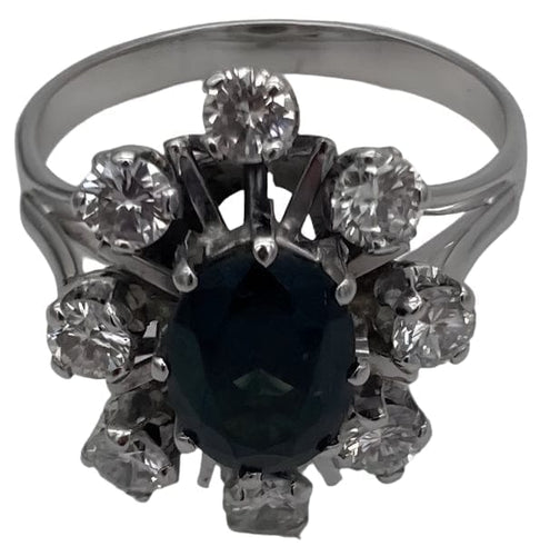 Bague 52 Bague marquise en or gris avec saphir et diamants 58 Facettes