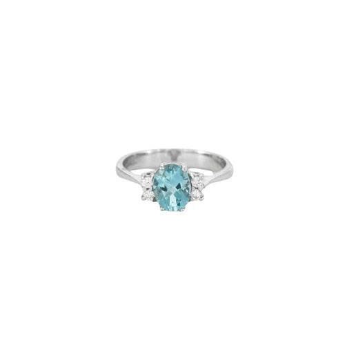 Bague 52 Bague - Aigue-marine et diamants en or gris 58 Facettes