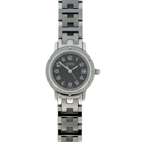 Montre Hermès Clipper - Montre en acier cadran gris chiffres arabes 58 Facettes