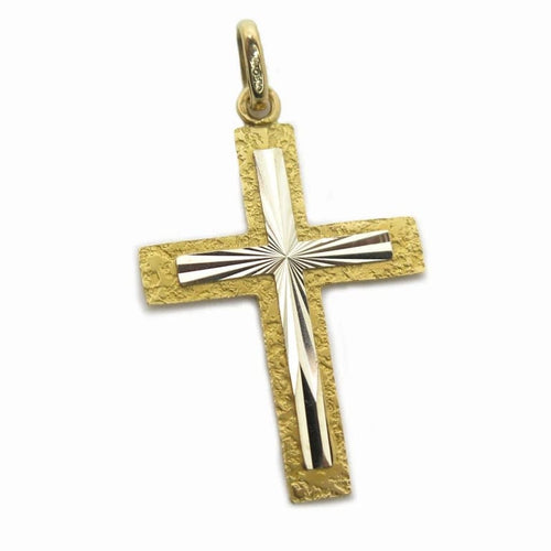 Croix texturée en or jaune et or blanc 18 carats 58 Facettes