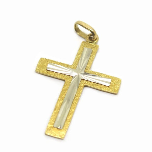 Croix texturée en or jaune et or blanc 18 carats 58 Facettes