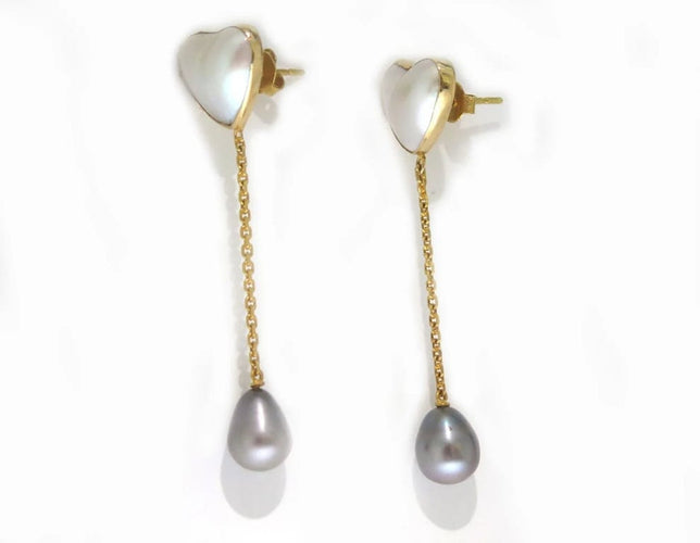 Boucles d'oreilles Boucles d’oreilles cœur en or jaune 18 carats, nacre et perles 58 Facettes