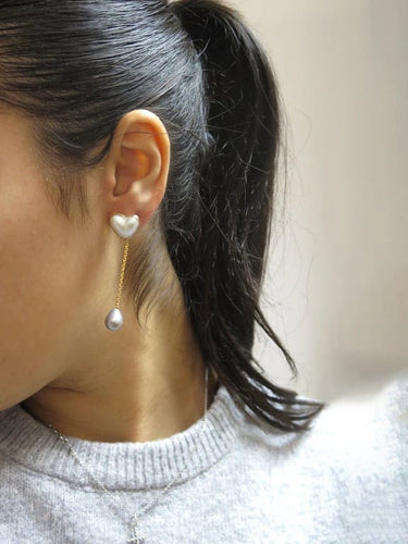 Boucles d'oreilles Boucles d’oreilles cœur en or jaune 18 carats, nacre et perles 58 Facettes