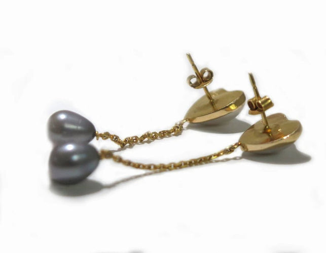 Boucles d'oreilles Boucles d’oreilles cœur en or jaune 18 carats, nacre et perles 58 Facettes