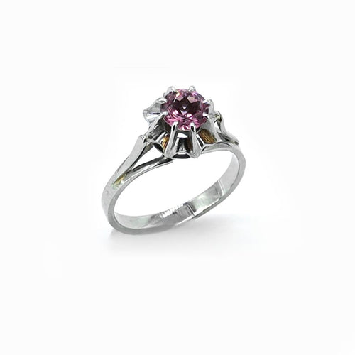 Bague 49.5 Bague solitaire chaton miroir en or 18 carats et platine, tourmaline rose 58 Facettes