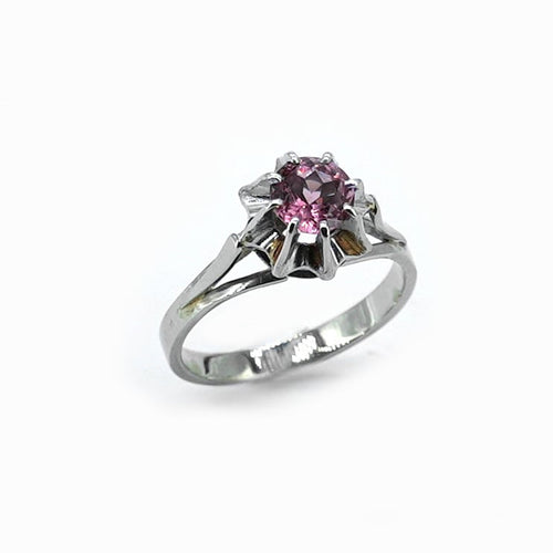 Bague 49.5 Bague solitaire chaton miroir en or 18 carats et platine, tourmaline rose 58 Facettes