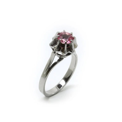 Bague 49.5 Bague solitaire chaton miroir en or 18 carats et platine, tourmaline rose 58 Facettes
