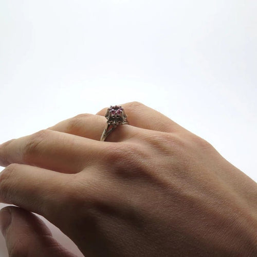 Bague 49.5 Bague solitaire chaton miroir en or 18 carats et platine, tourmaline rose 58 Facettes