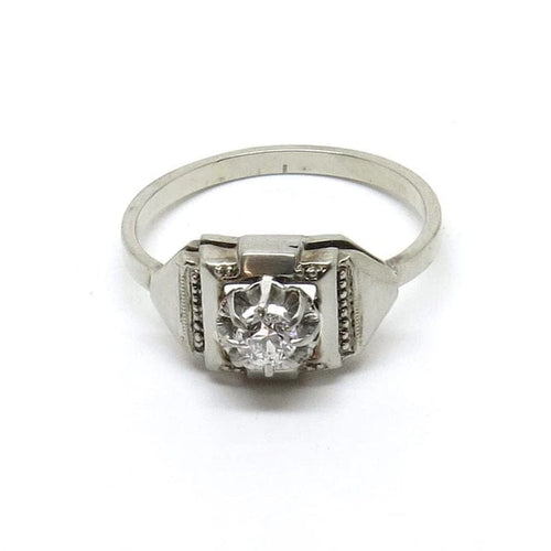 Bague 52 Bague Art déco en or blanc 18 carats et diamant 0,17 ct 58 Facettes