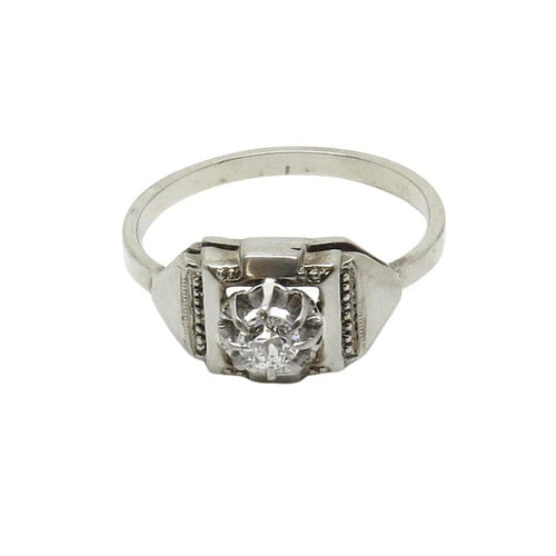 Bague 52 Bague Art déco en or blanc 18 carats et diamant 0,17 ct 58 Facettes