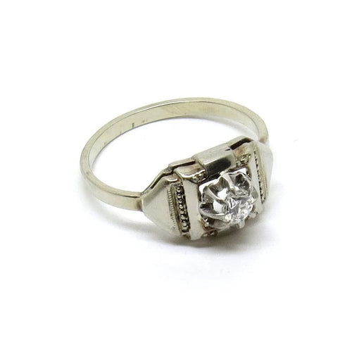 Bague 52 Bague Art déco en or blanc 18 carats et diamant 0,17 ct 58 Facettes
