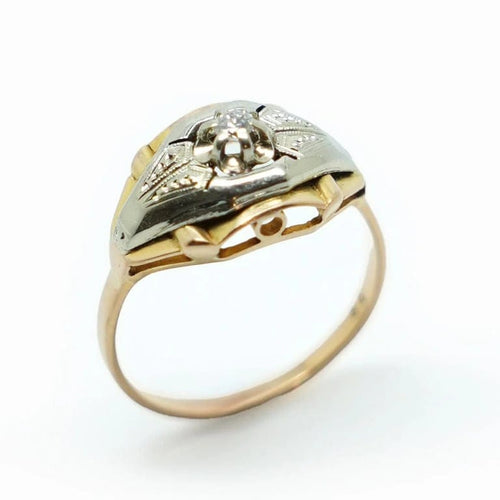 Bague 54.5 Bague vintage en or jaune et or blanc avec diamant 58 Facettes