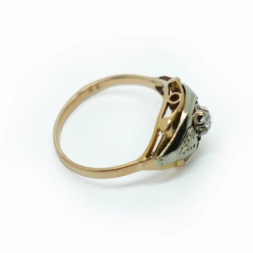 Bague 54.5 Bague vintage en or jaune et or blanc avec diamant 58 Facettes