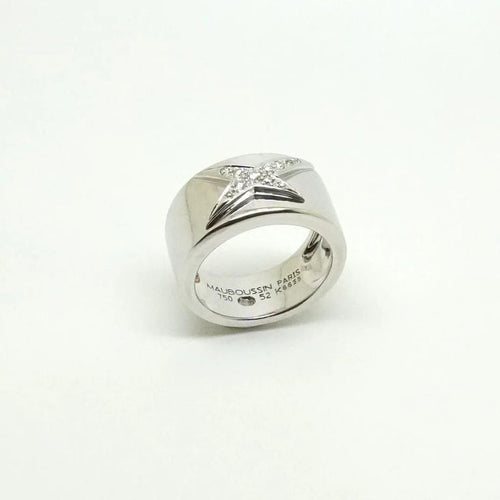 Bague 52 Mauboussin Étoile Divine - Bague bandeau en or blanc rhodié et diamants 58 Facettes