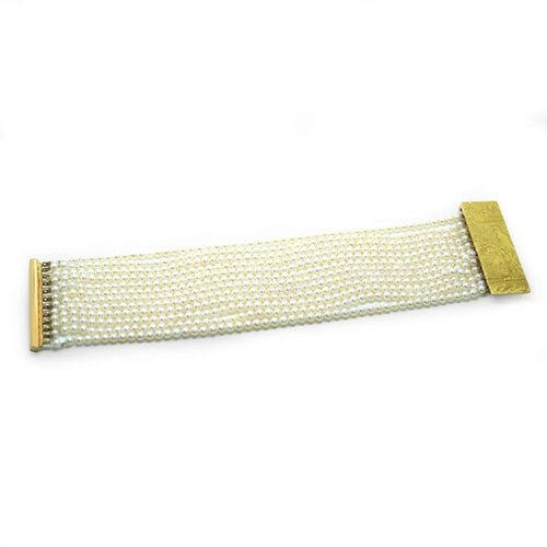 Bracelet De Saedeleer - Bracelet manchette en or jaune 18 carats et perles 58 Facettes