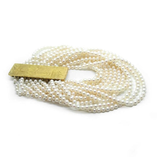 Bracelet De Saedeleer - Bracelet manchette en or jaune 18 carats et perles 58 Facettes