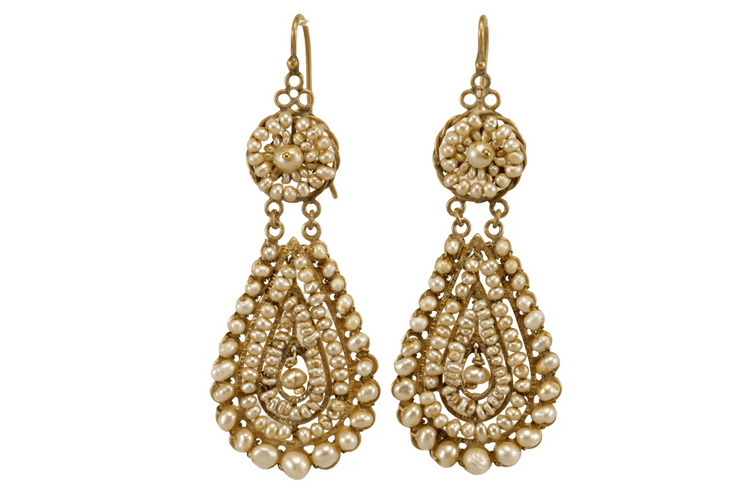 Boucles d'oreilles Boucles d'oreilles anciennes - Perles naturelles en or jaune 14 carats 58 Facettes 7704
